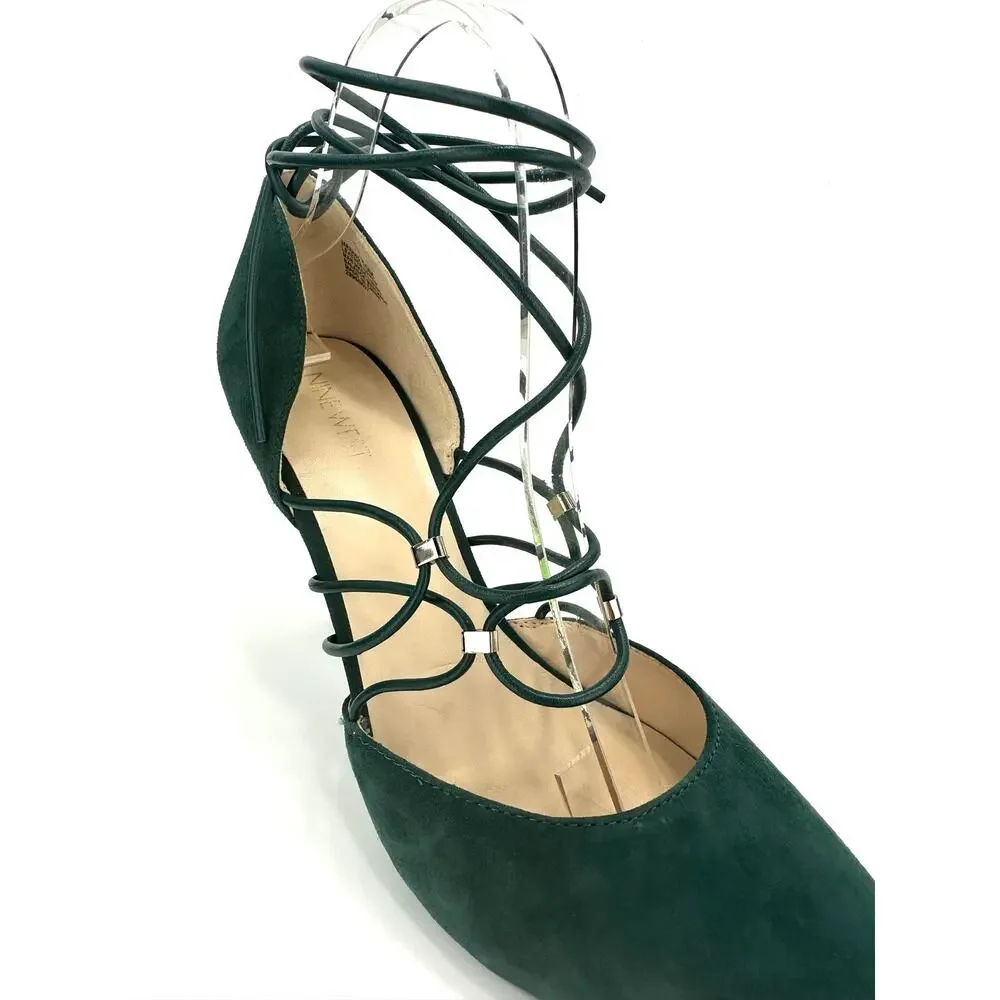 Nine West Jarraho D'Orsay Stiletto Pump Sz 10 Green Suede Adjustable Ankle-Wrap